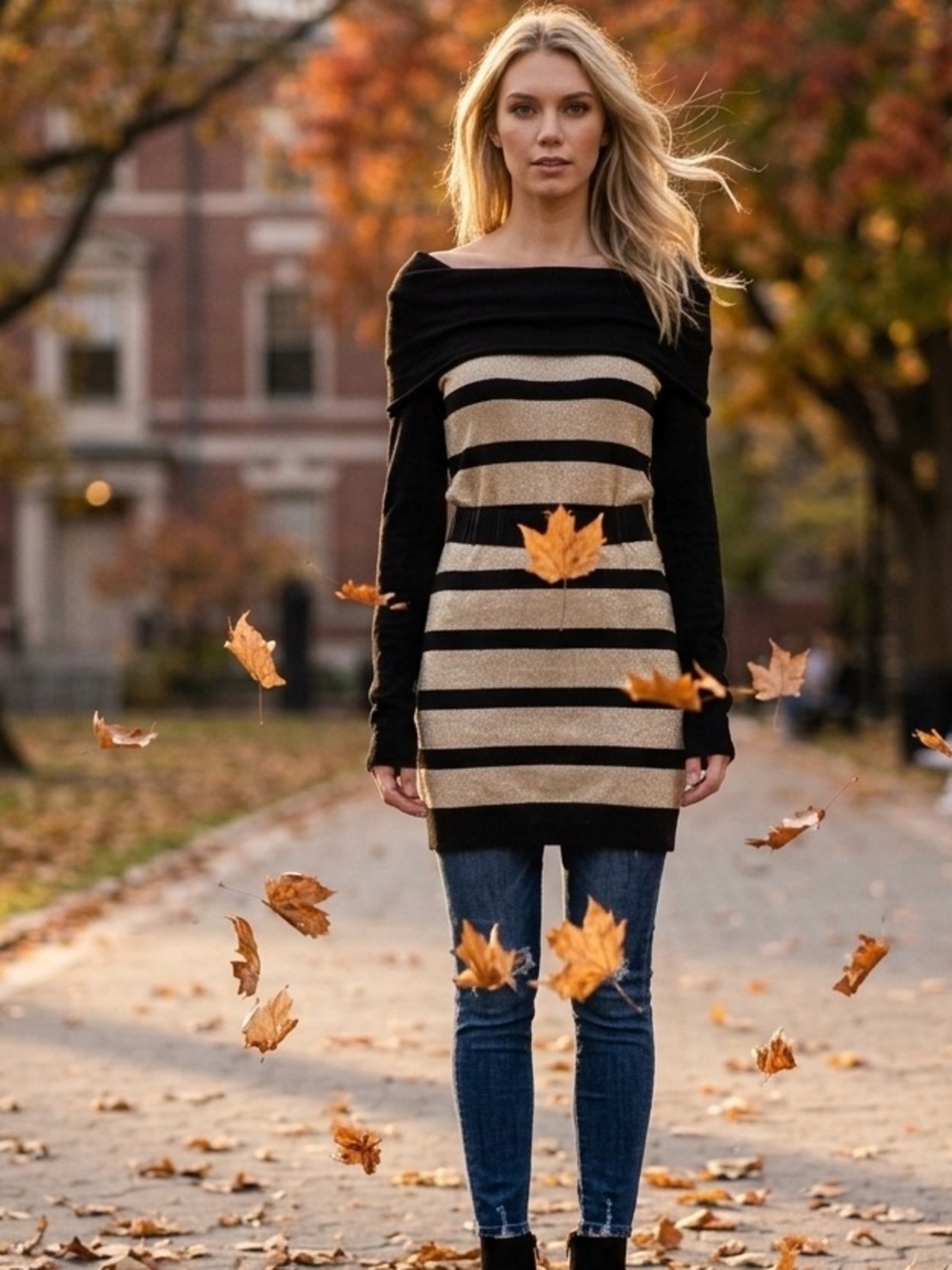 Long sleeve stripe  keyhole tunic